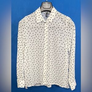 H&M Brand Size 8 long sleeve white button up blouse with black velvet hearts